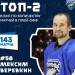 Максим Веревкин - на 2 месте в списке рекордсменов ВХЛ по играм в плей-офф